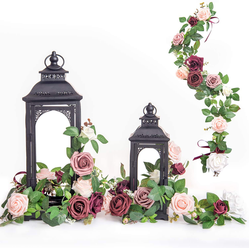 Ling's moment Handcrafted Rose Flower Garland Floral Arrangements Pack of 6 for Lanterns Wedding Table Centerpieces Floral Runner Wreath Decorations (Burgundy +Blush) Home & Garden > Decor > Home Fragrance Accessories > Candle Holders Ling's moment Burgundy/Blush  