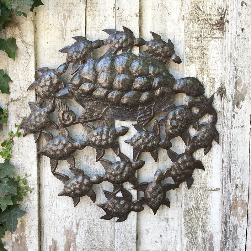 it's cactus - metal art haiti Sea Life Wall Hanging Home Decor, Decoration Great for Bathroom Kitchen or Patio, Nautical, Fish, Turtles, Ocean, Beach Themed, 24 in. x 24 in. (SEA Turtles)