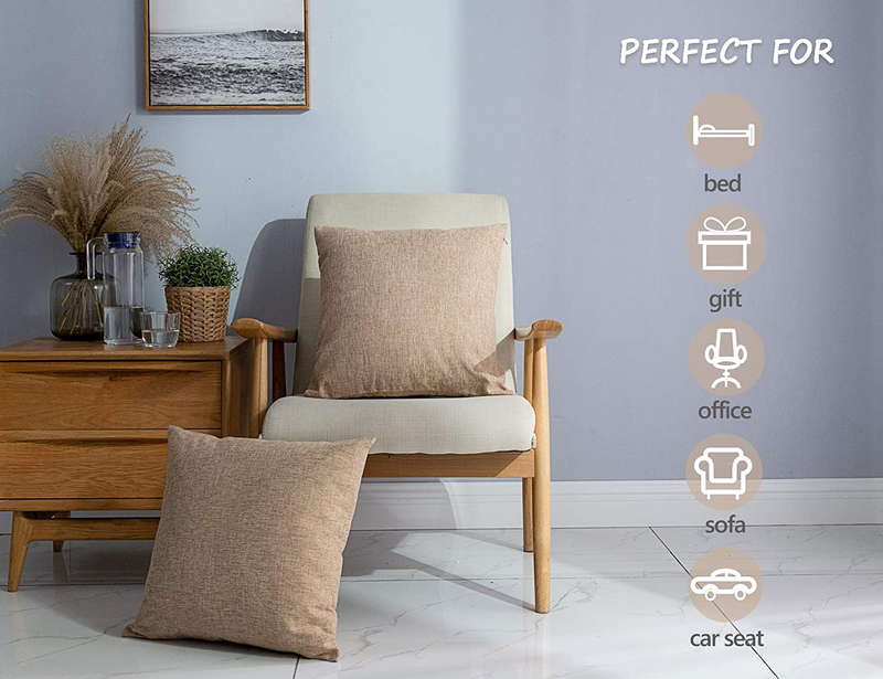Stellhome Set of 2 Decorative Linen Throw Pillow Case Square Burlap Cushion Covers for Bedroom, 20 X 20 Inch (50 Cm), Natural Linen Home & Garden > Decor > Chair & Sofa Cushions Stellhome   
