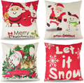 Halloween Throw Pillow Cover, 18x18 Inch Set of 4 Pieces Outdoor Decorative Farmhouse Rustic Linen Vintage Decoration Decor Home Skeleton Square Cushion Case Pillowcase for Sofa Couch Arts & Entertainment > Party & Celebration > Party Supplies PADIMAT Christmas Red Santa Claus  