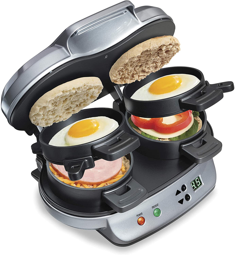 Hamilton Beach Dual Breakfast Sandwich Maker with Timer, Silver (25490A) Home & Garden > Kitchen & Dining > Kitchen Tools & Utensils > Kitchen Knives Hamilton Beach Frustration-Free Packaging  