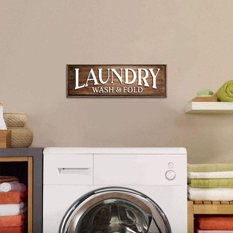 Laundry Signs Wall Decor Farmhouse Brown Canvas Wall Art Vintage Washroom Printing for Toilet Bathroom Rustic Wood Plaque Prints Picture Modern Framed Poster Artworks Home Decoration 6 X 17 Inch Home & Garden > Decor > Artwork > Posters, Prints, & Visual Artwork DAXIRPI   