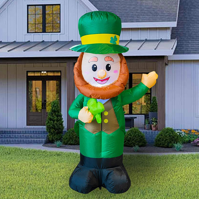 FUNPENY 4 Feet Inflatable St Patrick'S Day Decoration, Blow up Leprechaun with Green Hat and Lucky Clover in Hand for Indoor Outdoor Lawn Yard