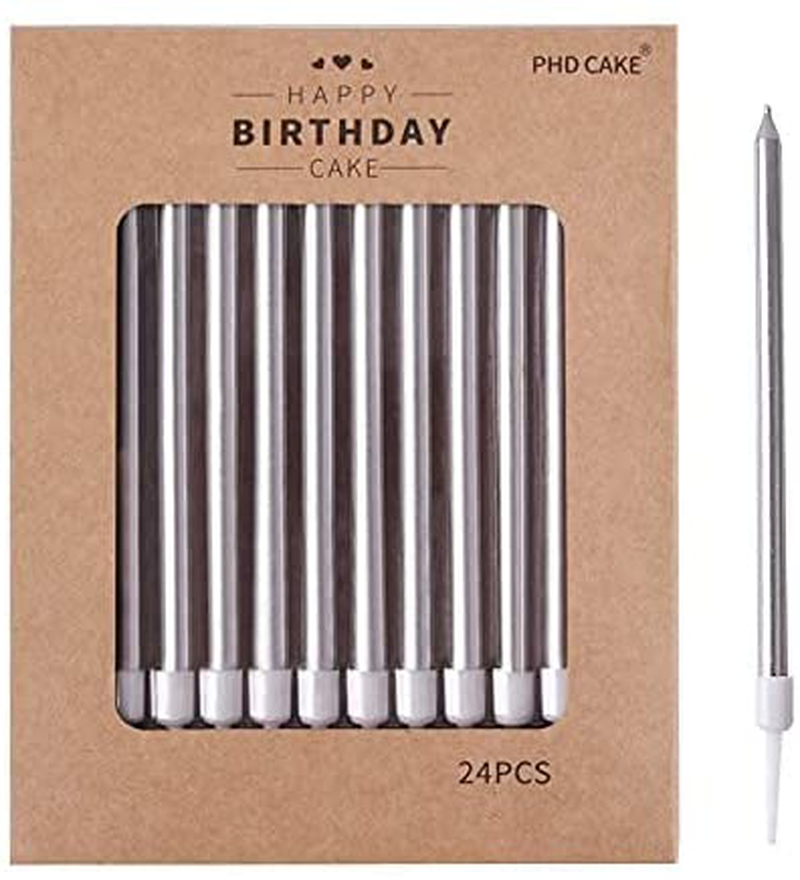 PHD CAKE 24-Count Black Long Thin Birthday Candles, Cake Candles, Birthday Parties, Wedding Decorations, Party Candles Home & Garden > Decor > Home Fragrances > Candles PHD CAKE Silver  