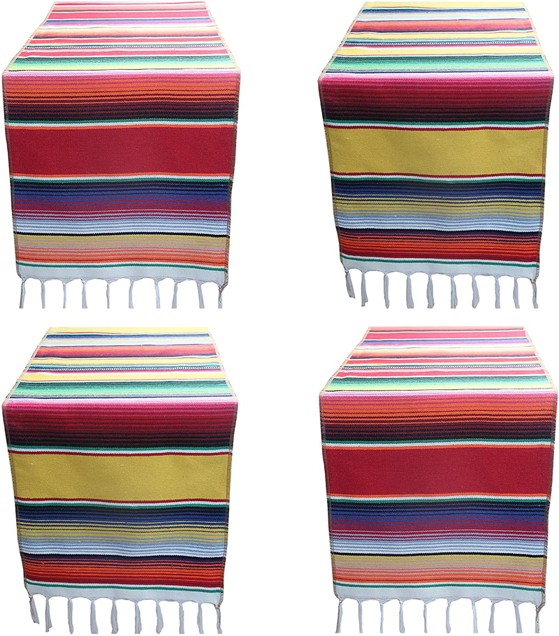Mexican Serape Table Runner for Mexican Theme Party, Cinco de Mayo Fiesta Party, Day of Death Decorations, Falsa Classic Striped Fringe Pattern Cotton Blanket, Red,14x84 inches Home & Garden > Decor > Seasonal & Holiday Decorations& Garden > Decor > Seasonal & Holiday Decorations Toaroa Red and Yellow 4 