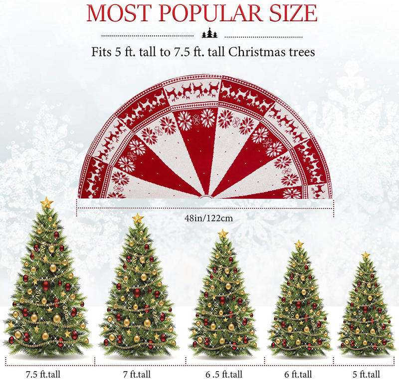 PEKACA Christmas Tree Skirt Red and White, 48 Inches Thick Cable Knitted Knit Rustic Xmas Tree Skirt, Perfect for 5 ft. Tall to 7.5 ft. Tall Large Christmas Trees, White and Burgundy Home & Garden > Decor > Seasonal & Holiday Decorations > Christmas Tree Skirts PEKACA   