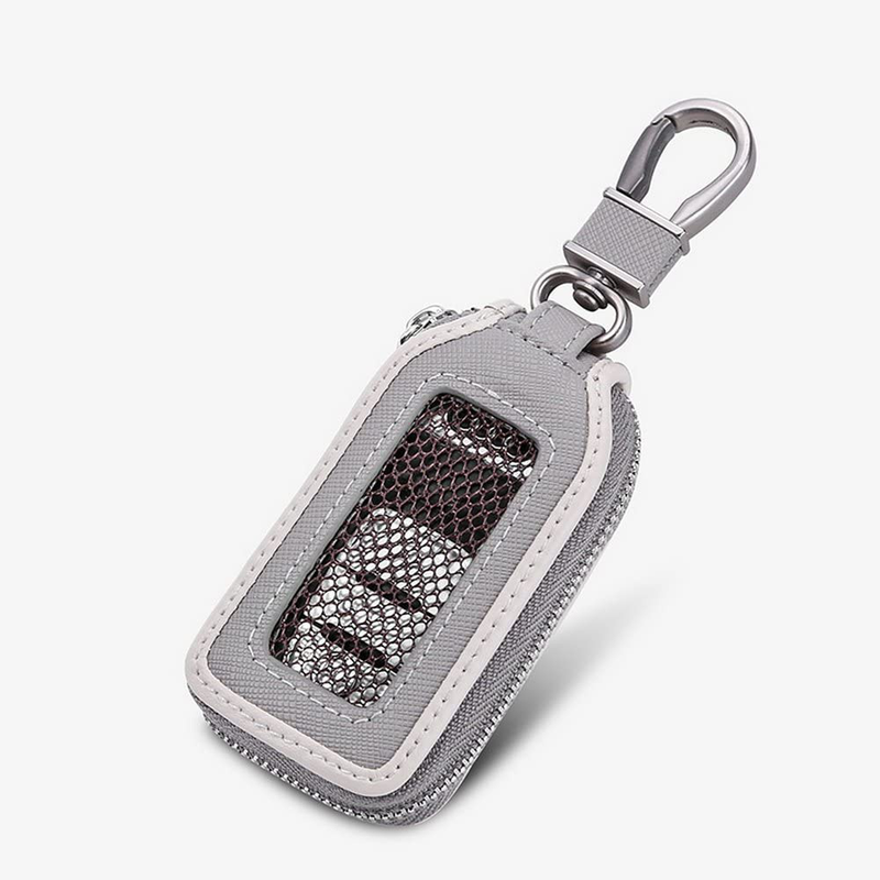 Key Fob Case - Genuine Leather Car Remote Smart Key Holder with Hook Auto Keychain (Black)  ‎guang zhou shi bai yun qu yong ping pi pi pi ju chang Gray  