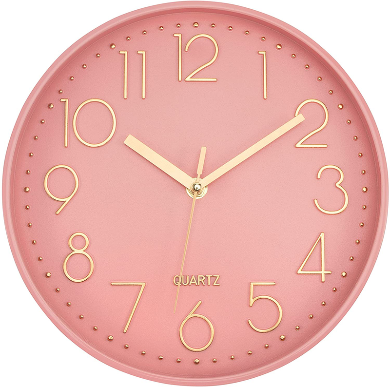Foxtop Non-Ticking Wall Clock 10 inch Silent Quartz Round Battery Operated Wall Clock Modern Simple Style for Living Room Bedroom Bathroom Home Office School Decor (Gray) Home & Garden > Decor > Clocks > Wall Clocks Foxtop Pink  
