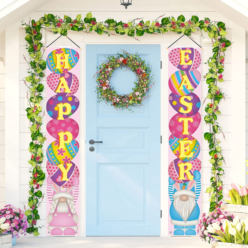 Easter Egg Banner Decorations Easter Décor Indoor &Outdoor Happy Easter Bunny Chick Signs for Front Door,Yard, Porch Garden, Exterior Kids Party (Easter Bunny Chick)