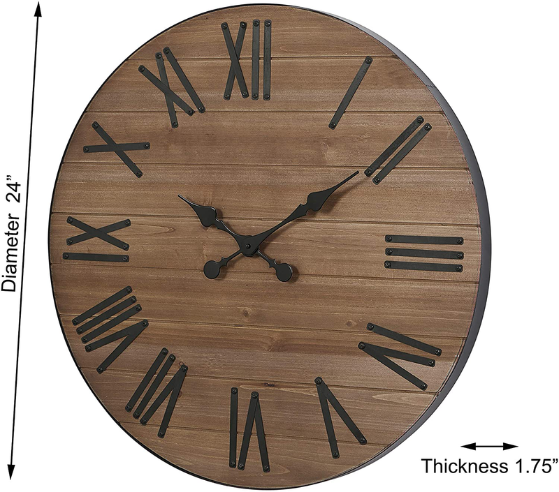 Farmhouse Wood Wall Clock 24", Large Round Clock with Roman Numerals for Home Living Room Kitchen Office Wall Decor Home & Garden > Decor > Clocks > Wall Clocks XUANJIA   