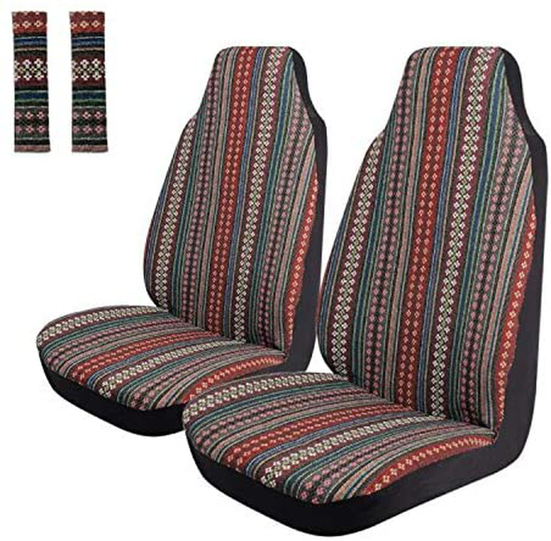 Copap 4pc Universal Stripe Colorful Baja Front Seat Cover Baja Bucket Seat Cover Blue Saddle Blanket with Seat-Belt Pad Protectors for Car, SUV & Truck Vehicles & Parts > Vehicle Parts & Accessories > Motor Vehicle Parts > Motor Vehicle Seating Copap Flower Front 