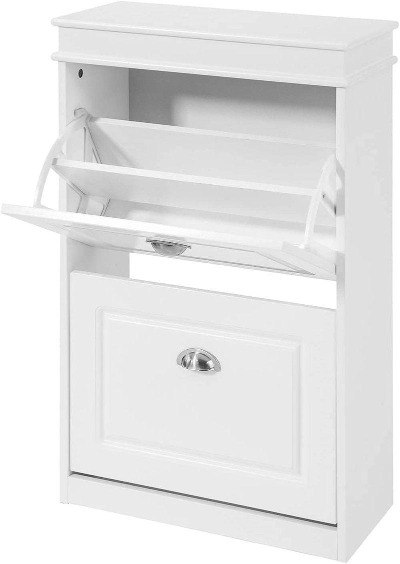 Haotian FSR78-W, White 2 Flip Drawers Shoe Cabinet, Freestanding Shoe Rack, Shoe Storage Cupboard Organizer