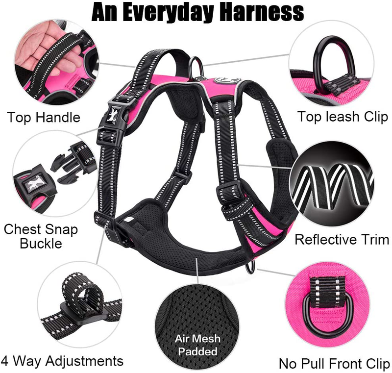 PoyPet No Pull Dog Harness, Reflective Vest Harness with 2 Leash Attachments and Easy Control Handle for Small Medium Large Dog