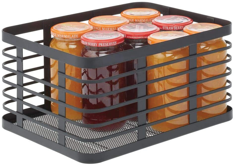 mDesign Modern Decor Metal Wire Food Organizer Storage Bin Basket for Kitchen Cabinets, Pantry, Bathroom, Laundry Room, Closets, Garage - White