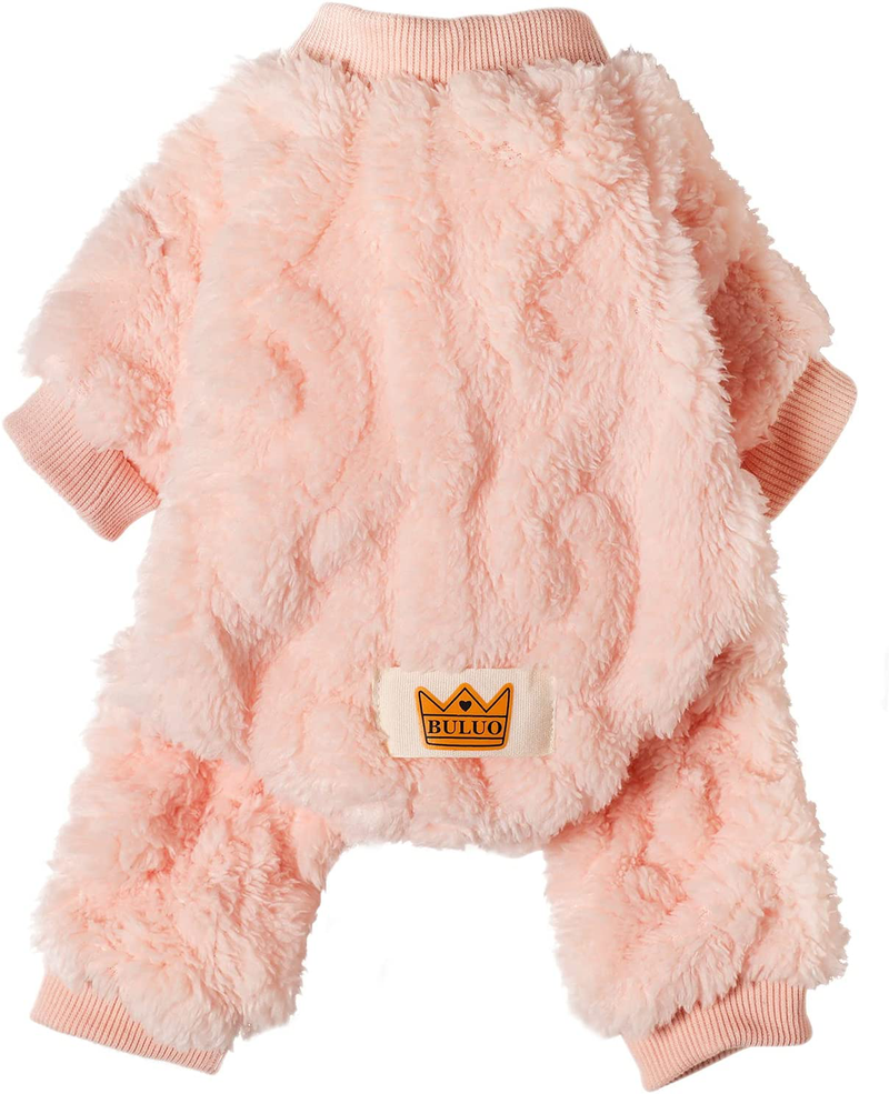 Loyanyy Plush Dog Pajamas for Cold Weather 4 Legged Clothes for Dog Cat Stretchy Puppy Kitten Onesie with Buttons Warm Soft Pet Jumpsuit Winter Coat Animals & Pet Supplies > Pet Supplies > Dog Supplies > Dog Apparel Loyanyy Pink Medium 