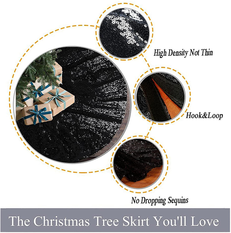 ShinyBeauty Small Tree Skirt Embroidered and Sequined Holiday-Black-Sequin Tree Skirt-24Inch Christmas Tree Skirt Christmas Decorations Mini Tree Skirt for Small/Slim/Pencil/Tabletop Trees Home & Garden > Decor > Seasonal & Holiday Decorations > Christmas Tree Skirts ShinyBeauty   