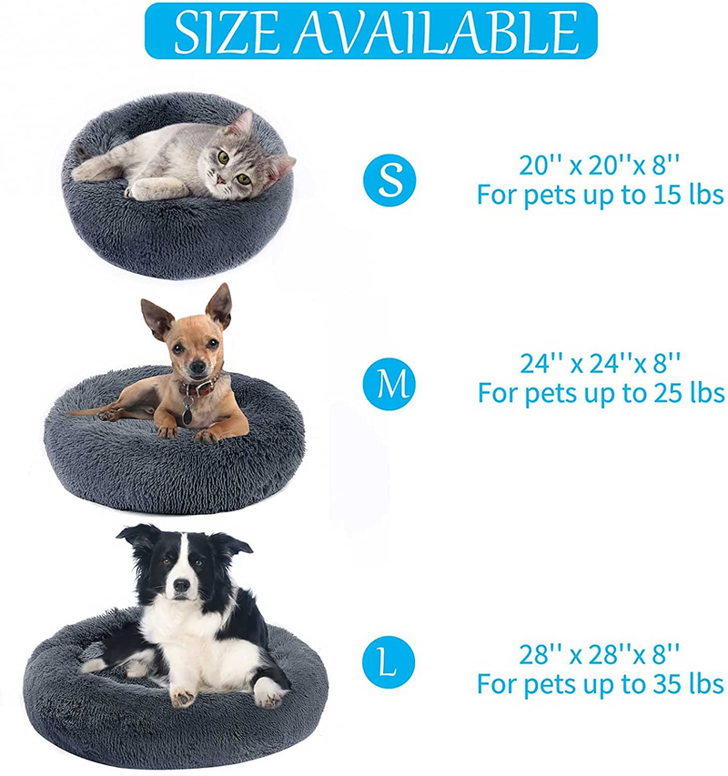 GROOBOLL Cat Bed, Donut Dog Bed, Anti-Anxiety Plush Calming Dog Bed, Soft Fuzzy round Dog Bed, Washable Fluffy Dog Beds for Small Medium Dogs and Cats (20"/24"/28") Animals & Pet Supplies > Pet Supplies > Dog Supplies > Dog Beds GROOBOLL   