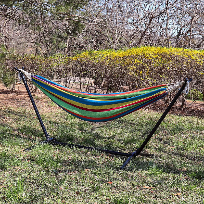 Highwild Double Hammock with Space Saving Steel Stand - Max 600 Lbs - 2 Person Adjustable Cotton Hammock Includes Portable Carrying Bag(Blue/Purple) Home & Garden > Lawn & Garden > Outdoor Living > Hammocks Highwild   
