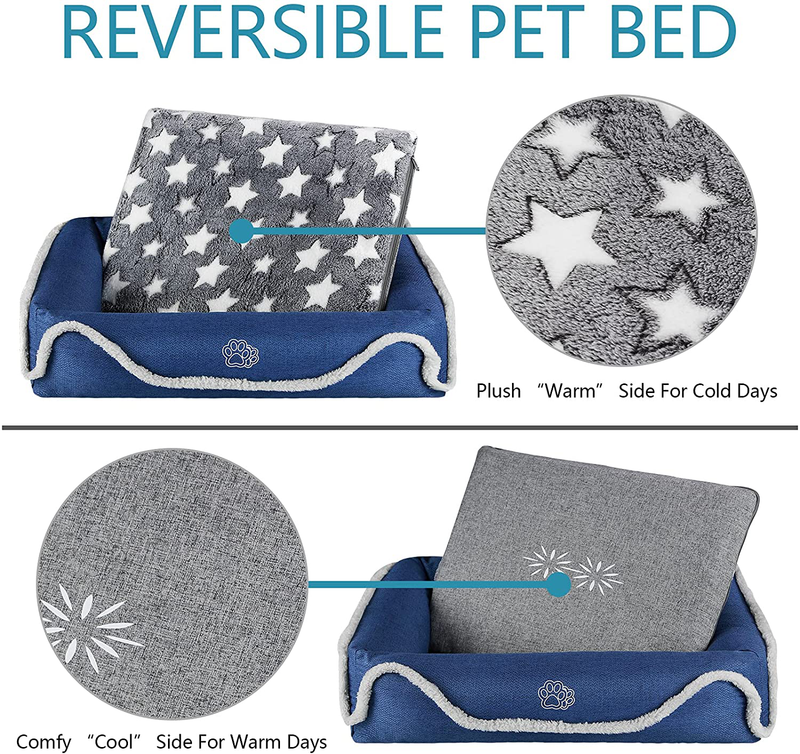 EMPSIGN Bolster 2-In-1 Dog Bed, Pet Bed with Reversible Inner Pad (Warm & Cool), Washable Bed Water Repellent Removable Covers, Waterproof Non-Skid Bottom & High Density Foam, Blue & Grey, Star Print
