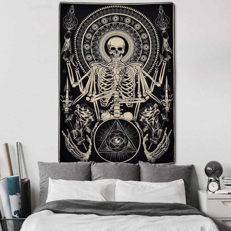 Skull Floral Tapestry Meditation Skeleton Tapestry Gothic Tarot Card Tapestry Cool Black Tapestry for Room(59.1 x 82.7 inches) Home & Garden > Decor > Artwork > Decorative Tapestries Lyacmy Black 51.2" x 59.1" 