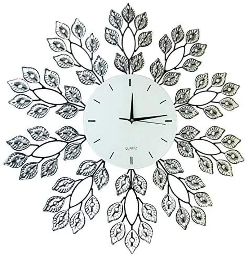 Lulu Decor, 25” Crystal Leaf Metal Wall Clock, 9” White Glass Dial with Arabic Numerals, Decorative Clock for Living Room, Bedroom, Office Space Home & Garden > Decor > Clocks > Wall Clocks Lulu Decor, Inc. Crystal Clock/Lines Dial  