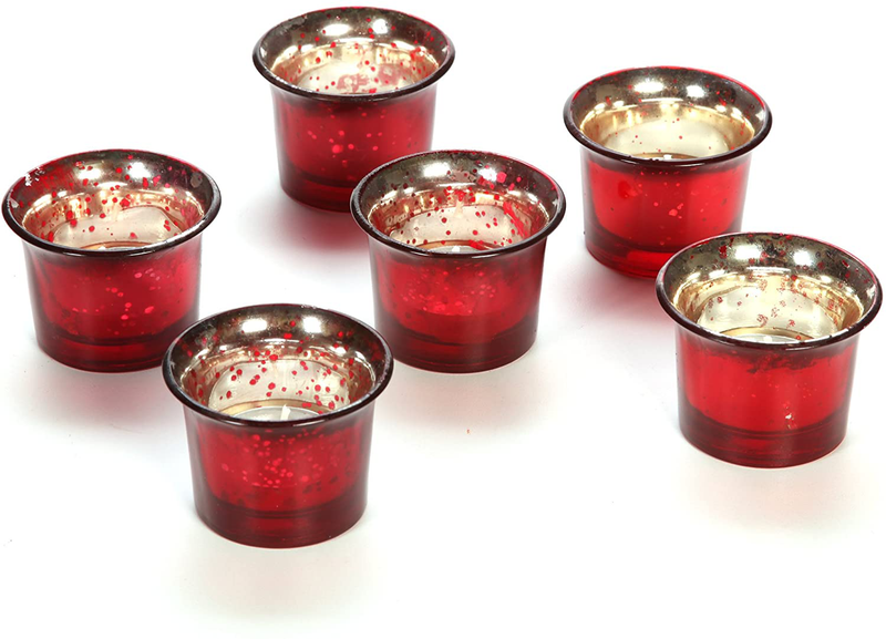 Hosley Set of 6 Metallic Antique Finish Red Glass Candle Tealight Holder. Ideal Gift for Wedding Bridal Party Reiki LED Votive Tea Light Gardens O4 Home & Garden > Decor > Home Fragrance Accessories > Candle Holders Hosley Red  