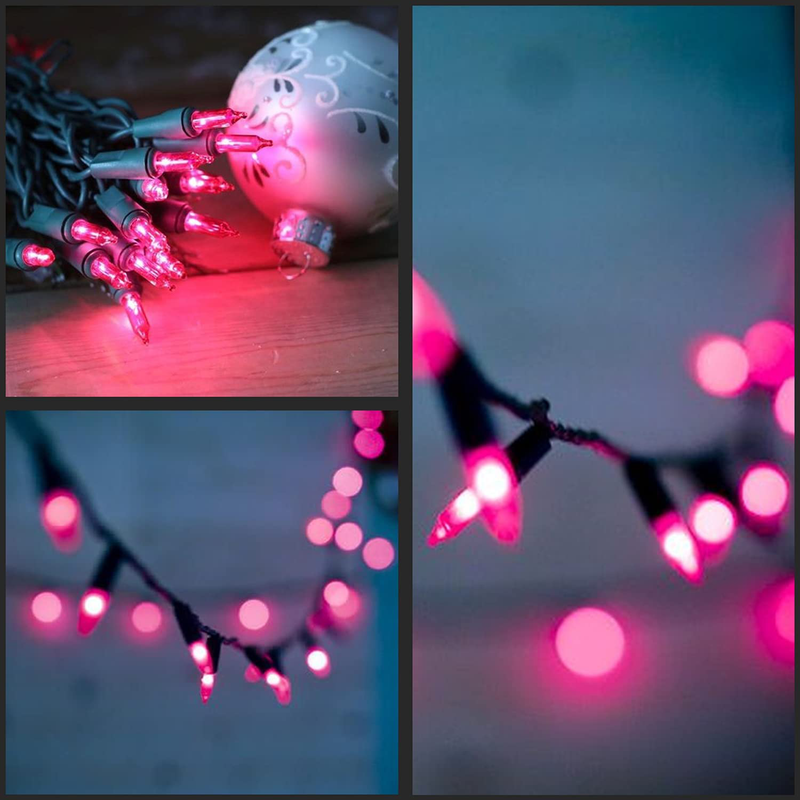 Pink LED Christmas Lights, 66 Ft 200 Count, Pack of 2 Strands 33 Ft 100 Lights UL Certified Commercial Grade Green Wire Mini Holiday String Light (Pink) Home & Garden > Lighting > Light Ropes & Strings Yuletime Inc.   