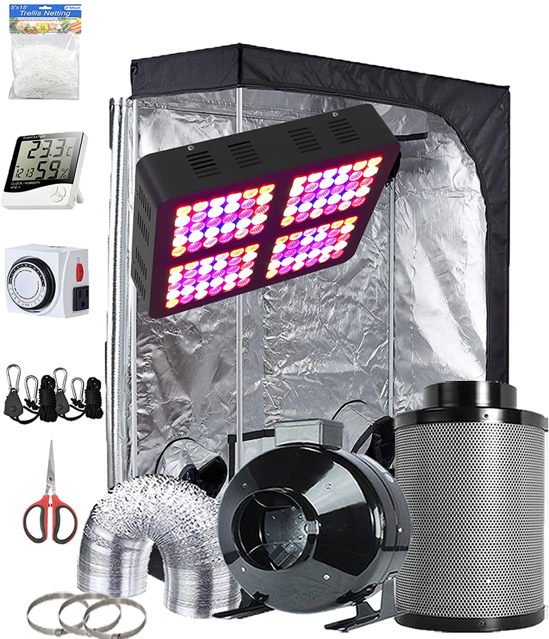 Topogrow Hydroponic Small Grow Tent Complete Kit 600W Led Grow Light, 32"X32"X63" Mylar Growing Tent 4" Fan Filter Ventilation Kit with Grow Tent Accessories for Indoor Plants Growing System Sporting Goods > Outdoor Recreation > Camping & Hiking > Tent Accessories TopoGrow 48"X24"X60" Kit  