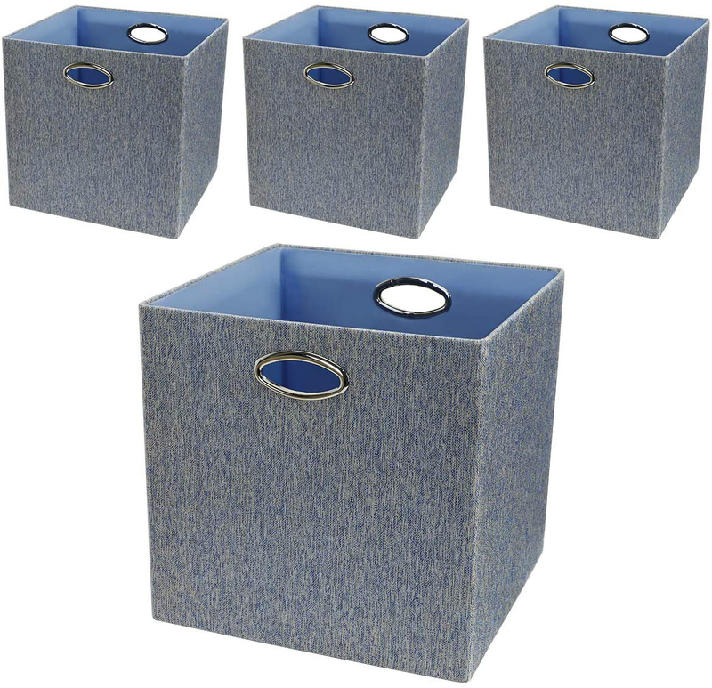 Storage Bins Storage Cubes, 13×13 Fabric Storage Boxes Foldable Baskets Containers Drawers for Nurseries,Offices,Closets,Home Décor ,Set of 4 ,Grey-white Striped Home & Garden > Decor > Seasonal & Holiday Decorations Posprica Mixed of Blue/Grey 13×13×13/4pcs 