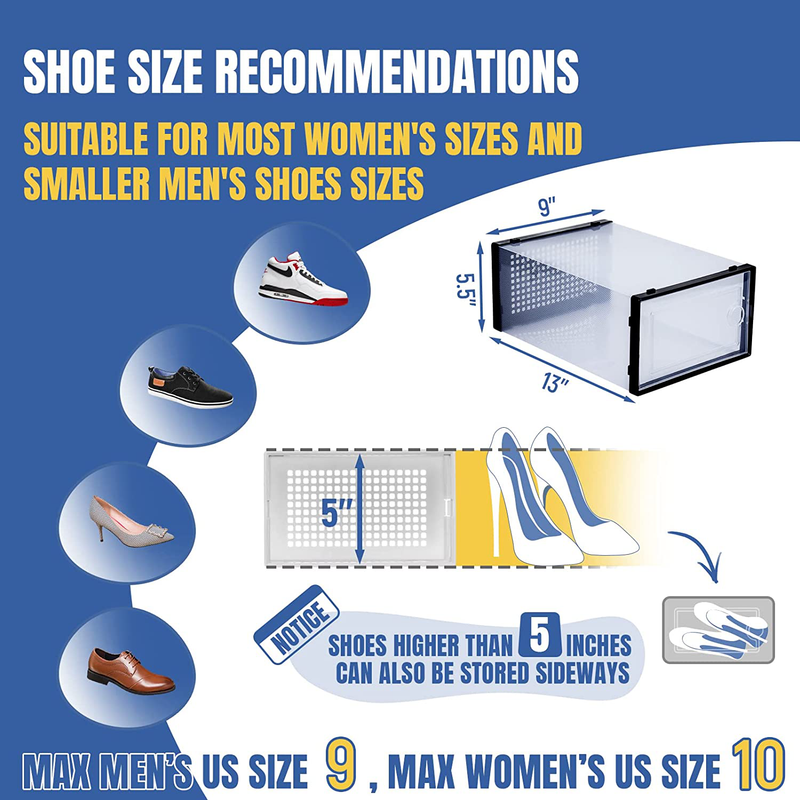 Shoe Boxes Clear Plastic Stackable,12 Pack Shoe Storage, 13” X 9” X 5.5” Shoe Organizer for Closets, Easy to Assemble, Sturdy, Front Opening, Clear Shoe Containers Furniture > Cabinets & Storage > Armoires & Wardrobes Plentio   