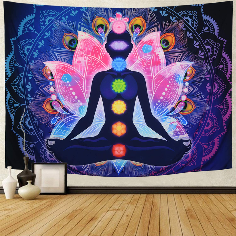 Maccyafst Seven Chakra Tapestry Yoga Meditation Wall Tapestry Colorful Mandala Tapestry Indian Hippie Chakra Tapestry Wall Hanging for Studio Room (H51.2× W59.1) Home & Garden > Decor > Artwork > Decorative Tapestries Maccyafst Chakra 51.2"×59.1" 