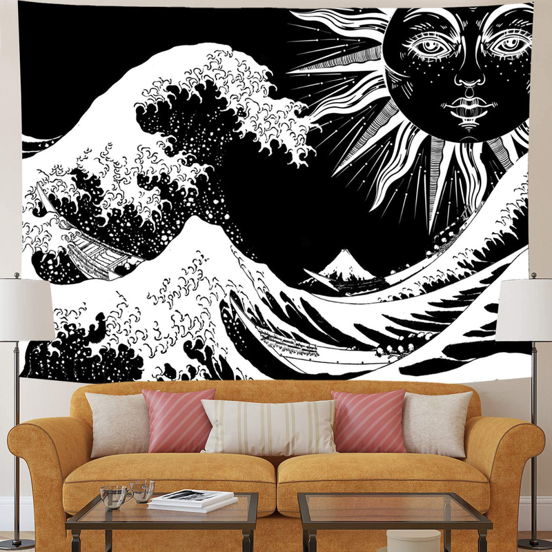 Sun and Wave Tapestry Black and White Tapestry Wall Hanging for Home Decor (X-Large, Sun Wave) Home & Garden > Decor > Artwork > Decorative Tapestries Heopapin   