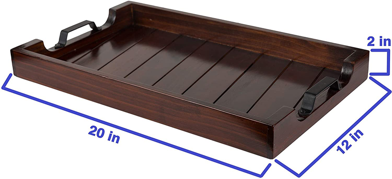 Large 20x14’’ Decorative Wooden Table Tray- Dark Brown Ottoman Tray with Metal Handles, Breakfast Tray, Tea Tray, Coffee Tray- Dinner and Snack Serving Tray- Bridal Shower and Housewarming Gift Home & Garden > Decor > Decorative Trays BAMBOO LAND   