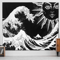 Sun Moon Tapestry Psychedelic Waves Black and White Tapestries Wall Hanging Bohemian Tapestry for Bedroom Aesthetic Black Mandala Indian Home Decor(51" x 59") Home & Garden > Decor > Artwork > Decorative Tapestries eyeJOY Wave Wall 51" x 59" 