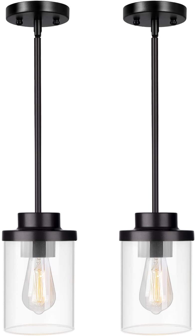 Jazava Modern Mini 1-Light Pendant, 2Pack Industrial Hanging Ceiling Light Fixture, Adjustable Length, Brushed Nickel Finish with White Linen Frosted and Clear Glass Shades Home & Garden > Lighting > Lighting Fixtures JAZAVA Cg - 2 Pack  