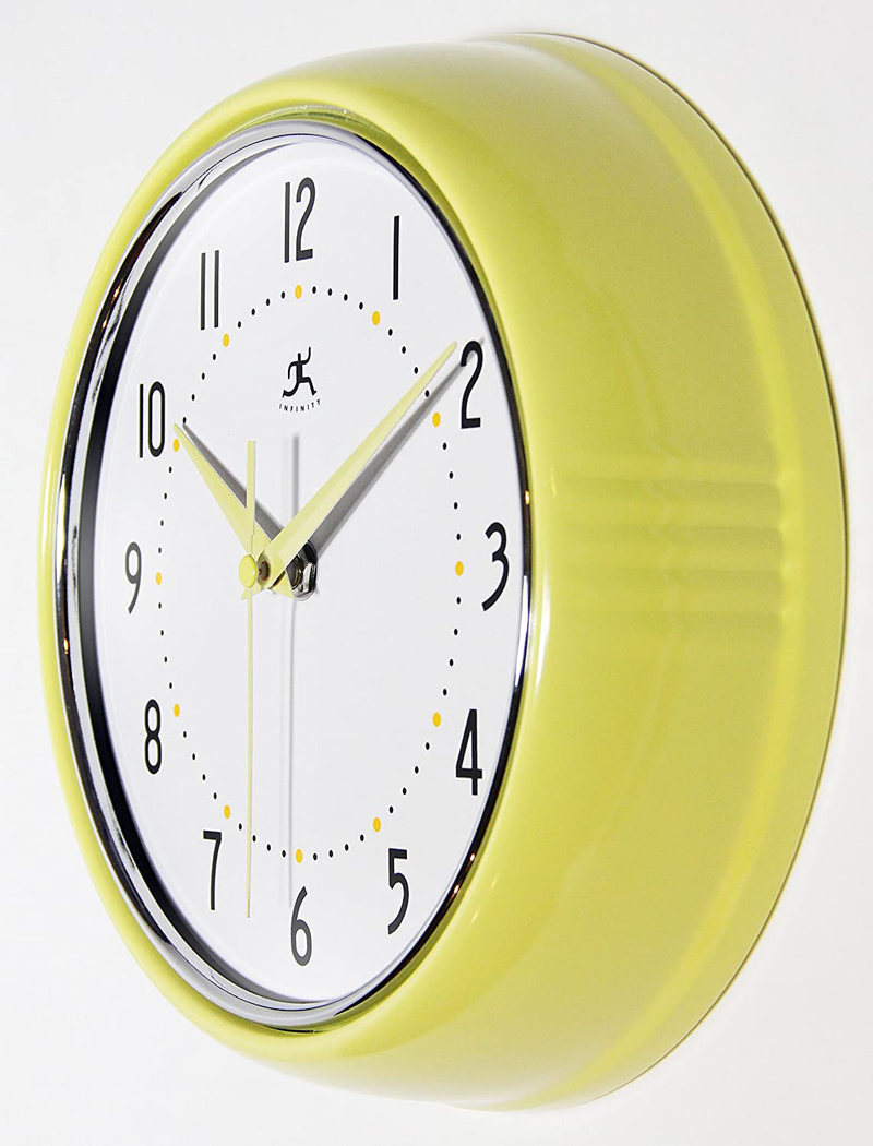 Retro 9 inch Silent Sweep Non-Ticking Mid Century Modern Kitchen Diner Wall Clock Quartz Movement Retro Wall Clock Decorative (Aura Yellow)