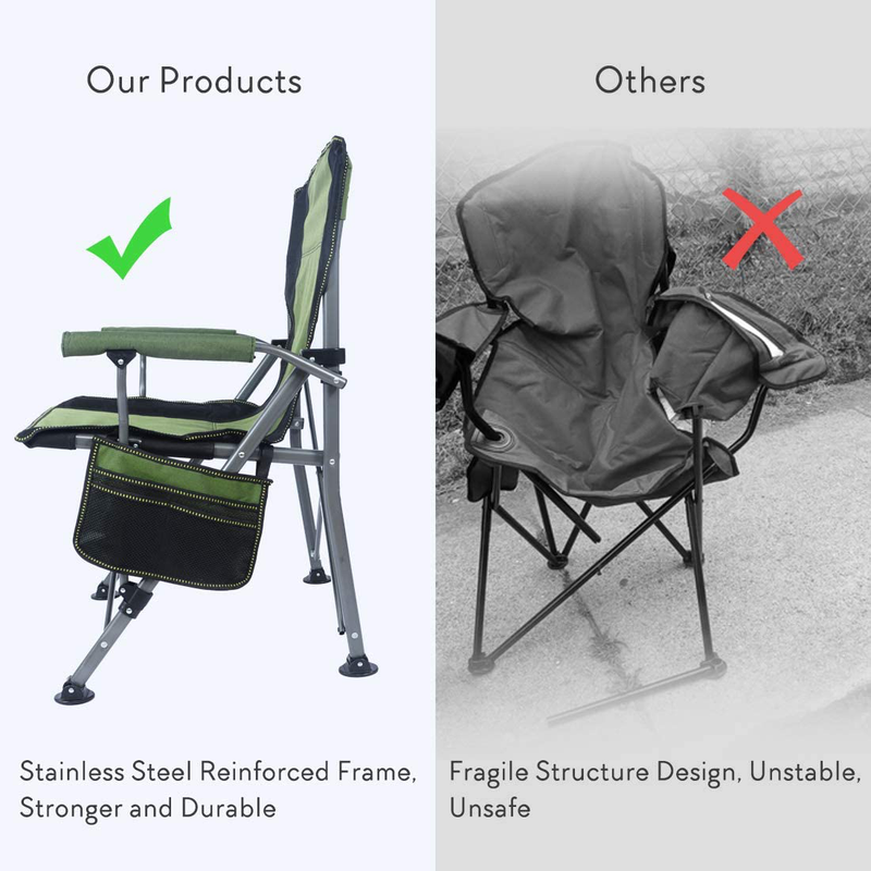 Homcosan Portable Camping Chair Folding Quad Outdoor Large Heavy Duty Support 330 Lbs Thicken 600D Oxford with Padded Armrests, Storage Bag, Beverage Holder, Carry Bag for Outside(Green) Sporting Goods > Outdoor Recreation > Camping & Hiking > Camp Furniture Homcosan   