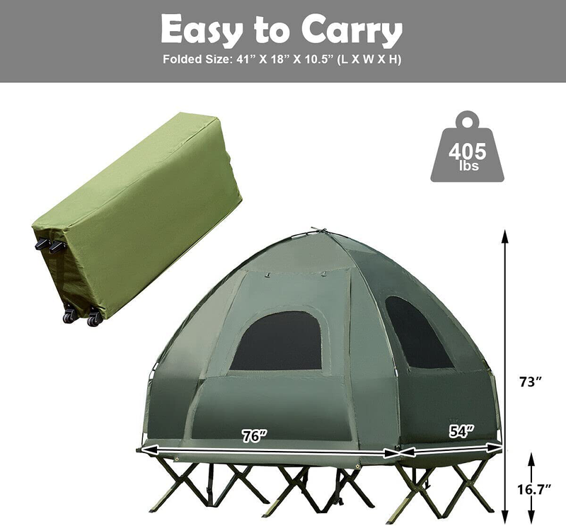 Tangkula 2-Person Outdoor Camping Tent Cot, Foldable Camping Tent with Air Mattress & Sleeping Bag, Waterproof Elevated Camping Tent with Carry Bag, Portable Camping Tent Cot