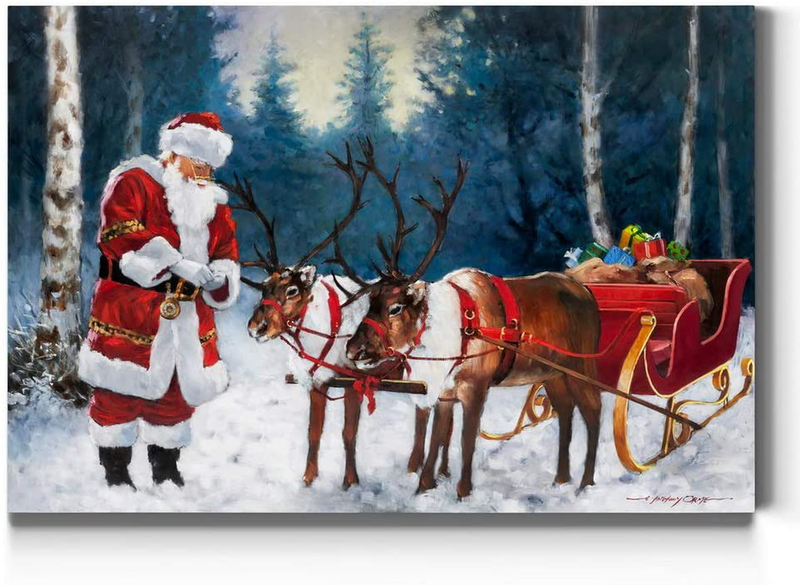 Renditions Gallery Santa's Tree Farm Wall Art, Red Truck and Christmas Trees, Snowman, Festive Decorations, Premium Gallery Wrapped Canvas Decor, Ready to Hang, 8 in H x 12 in W, Made in America Home & Garden > Decor > Seasonal & Holiday Decorations& Garden > Decor > Seasonal & Holiday Decorations Renditions Gallery Santa Prepping the Team 8X12 