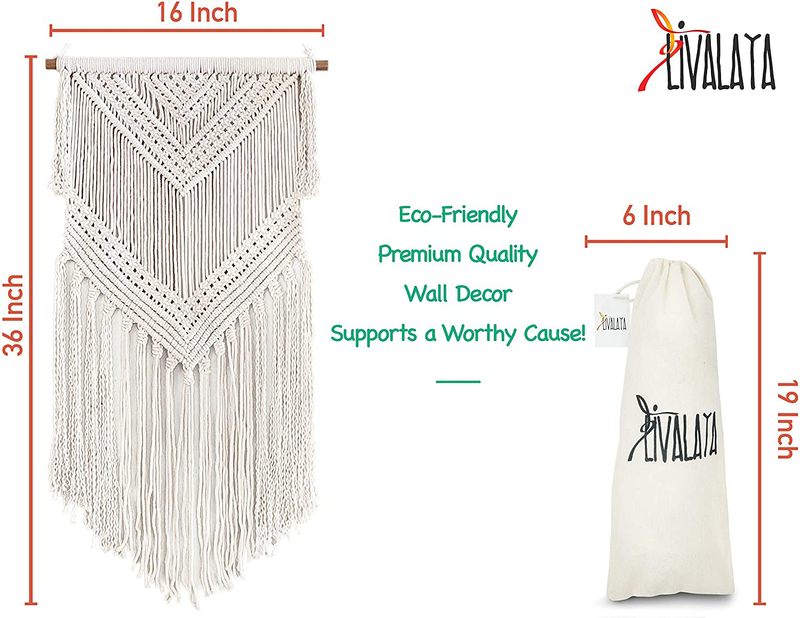 Livalaya Boho Macrame Wall Hanging - Beige 16 in x 36 in Woven Wall Hanging Modern Bohemian Tapestry Boho Room Decor for Bedroom, Boho Home Decor, Apartment, Dorm, Nursery, Party Decorations, US Brand Home & Garden > Decor > Artwork > Decorative Tapestries Aura Design's   