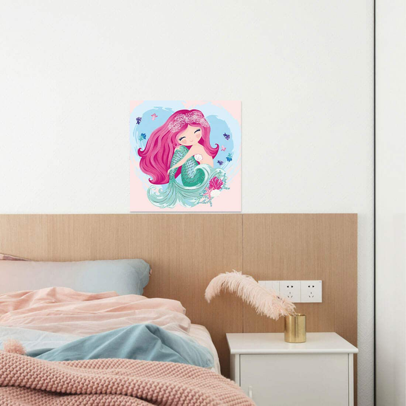 The Little Mermaid Pink Home Decor Canvas Framed Wall Art for Bedroom Bathroom Pictures Watercolor Nursery Wall Decor for Girls Bedroom Artwork for Walls Kitchen Modern Home Wall Decoration Size 14x14 Home & Garden > Decor > Seasonal & Holiday Decorations& Garden > Decor > Seasonal & Holiday Decorations Fuwobriva   