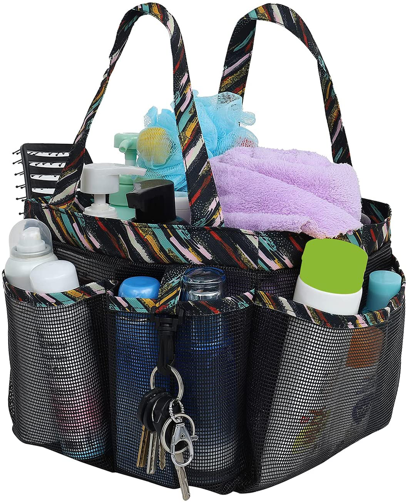 Mesh Shower Caddy Portable for College Dorm Room Essentials, Hanging Large Shower Tote Bag Toiletry Organizer with Key Hook for Bathroom Accessories(Black) Sporting Goods > Outdoor Recreation > Camping & Hiking > Portable Toilets & Showers Lenrunya Color C  