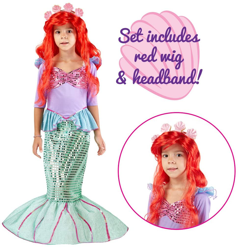 Spooktacular Creations Deluxe Mermaid Costume Set with Red Wig and Headband (Small (5-7))