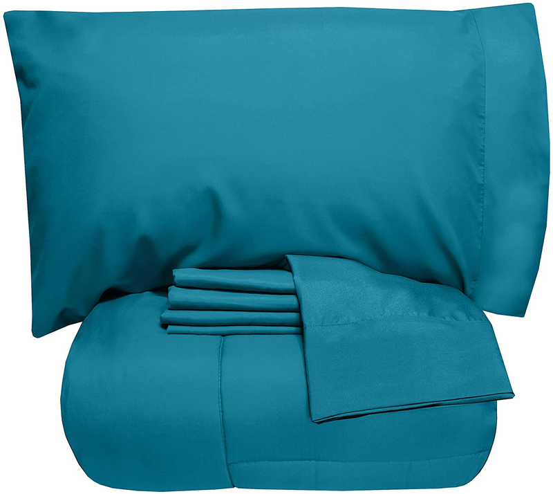Sweet Home Collection 5 Piece Comforter Set Bag Solid Color All Season Soft Down Alternative Blanket & Luxurious Microfiber Bed Sheets, Twin, Red Home & Garden > Linens & Bedding > Bedding Sweet Home Collection Teal Twin XL 
