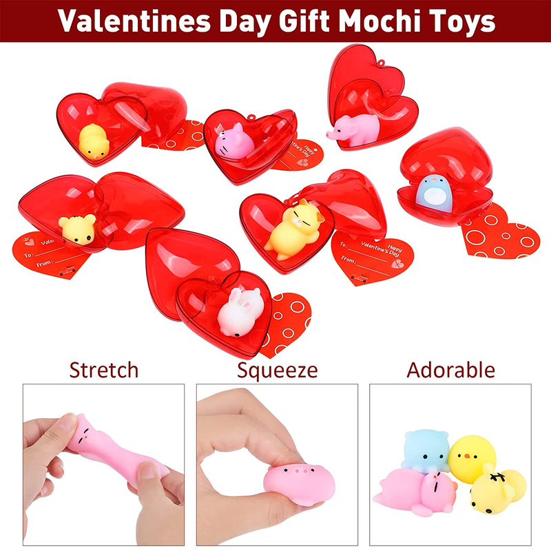 Fovths 32 Packs Valentine’S Day Gift Mochi Set Squeeze Animal Toys with 32 Mochi Squishy Filled Hearts 32 Gift Cards Red Ribbon Soft Stress Relief Toys for Valentine Gift Exchange Party Favors Home & Garden > Decor > Seasonal & Holiday Decorations Fovths   