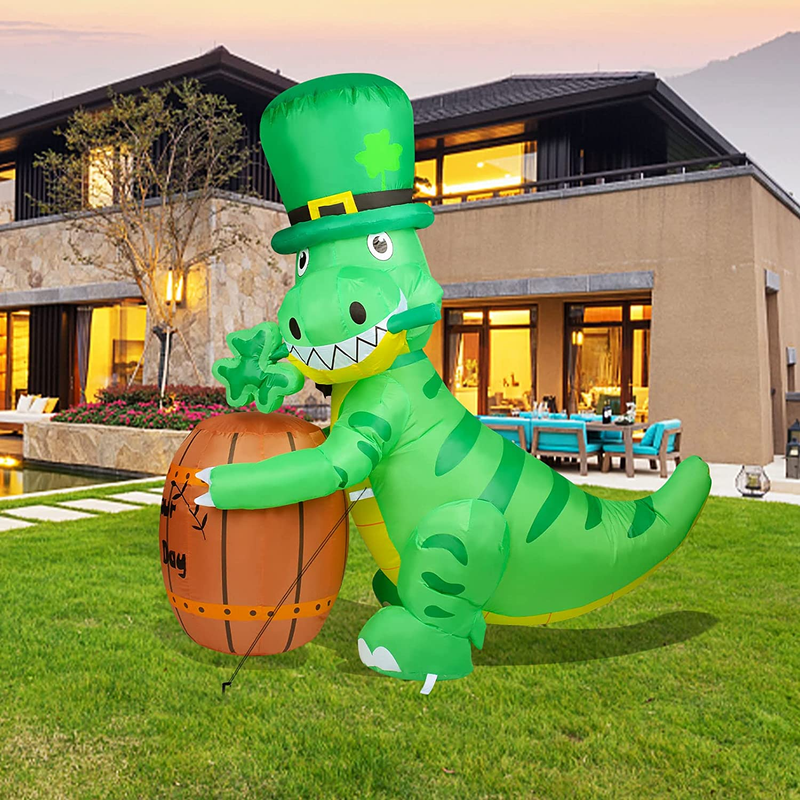 Kyerivs 5.25 Ft St Patricks Day Inflatables Outdoor Decorations Sanit Patricks Blow up Yard Decoration Cute Dinosaur Holding a Drum with Led Lights Dinosaur Inflatable Gift for Kids Lawn Party Decor Arts & Entertainment > Party & Celebration > Party Supplies Kyerivs St Patricks Dinosaur Inflatables  