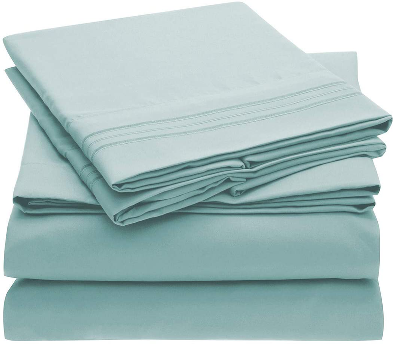 Mellanni Queen Sheet Set - Hotel Luxury 1800 Bedding Sheets & Pillowcases - Extra Soft Cooling Bed Sheets - Deep Pocket up to 16 inch Mattress - Wrinkle, Fade, Stain Resistant - 4 Piece (Queen, White) Home & Garden > Linens & Bedding > Bedding Mellanni Baby Blue Split King Set 
