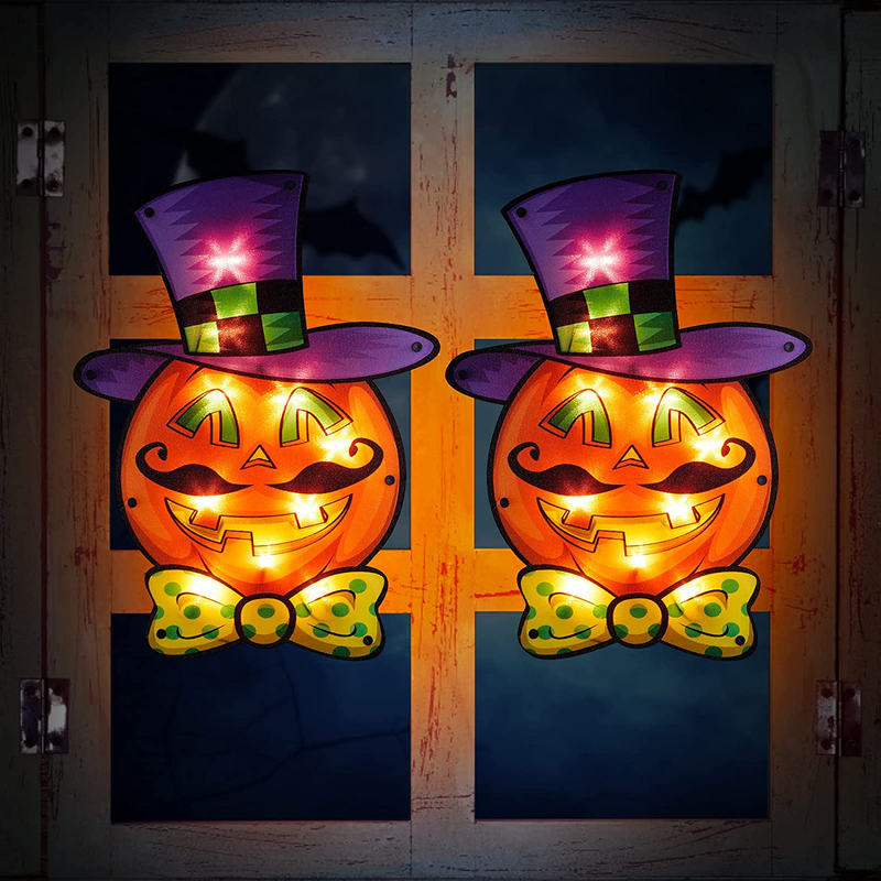 Halloween Window Lights - 12 x 16 Inch Pumpkin Lights, Vintage Lighted Up Window Silhouette with Orange Lights for Indoor Outdoor Wall Door Fireplace Holiday Theme Ornament (2 Pack) Arts & Entertainment > Party & Celebration > Party Supplies Minetom Default Title  