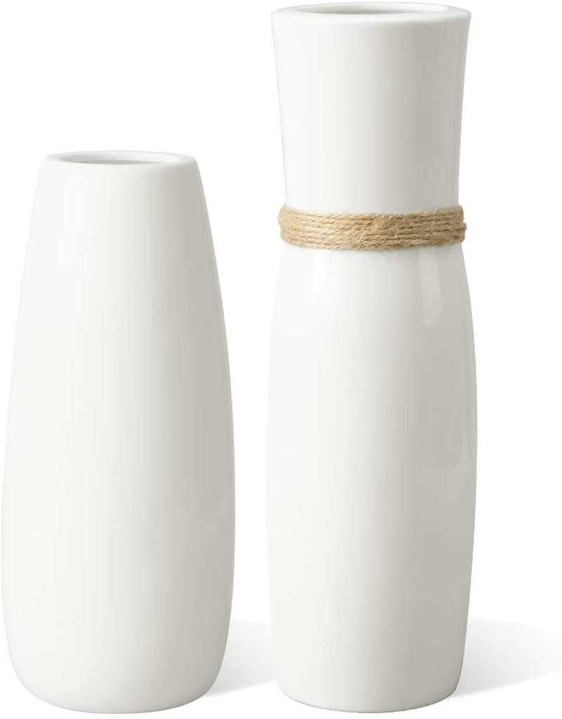 MoonLa White Ceramic Vases Flower Vase with differing Unique Rope Design for Home Décor – Set of 2 Home & Garden > Decor > Vases MoonLa Default Title  