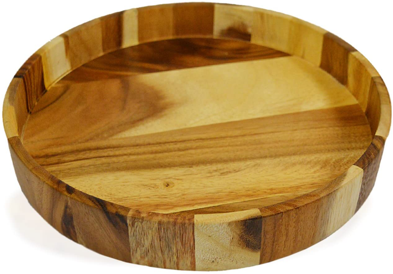 RoRo Acacia Hand-Crafted Wood Round Serving Tray and Platter with Lip, 12 Inch x 2 Inches